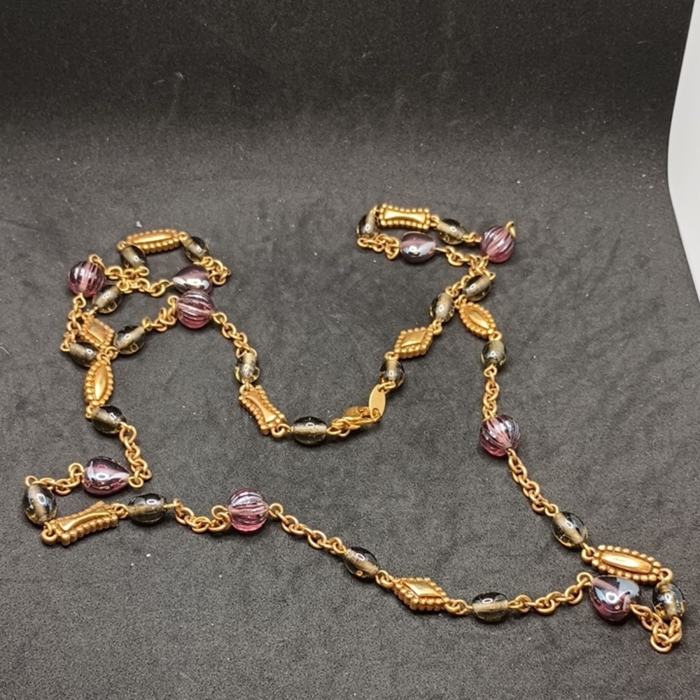 Chic Gold Tone and Purple Beaded Necklace